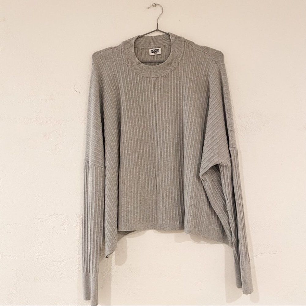 MTWTFSS Weekday Ribbed Crew Neck Long Sleeve Pullover Sweater in Gray Small